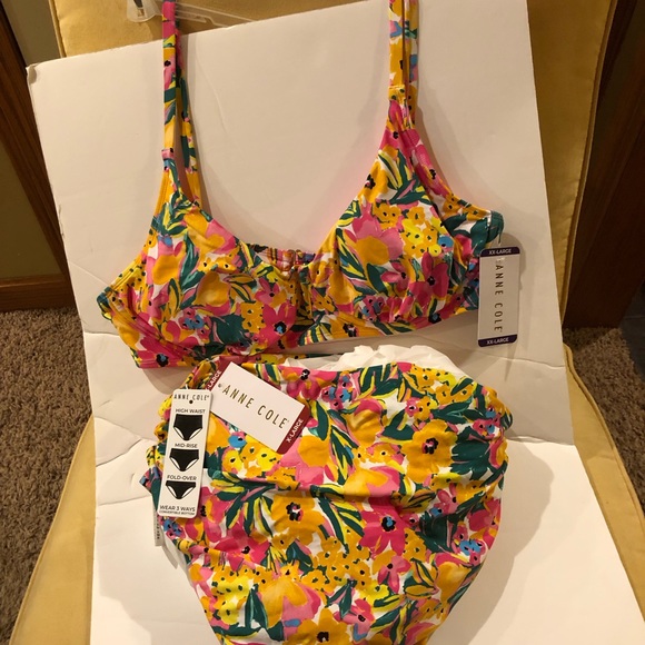 Anne Cole swim suit 2 pc sunshine floral XXL bathing suit top and XL Bottoms NWT - Picture 7 of 15